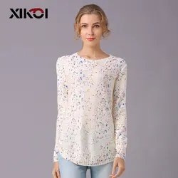 Весна Европа и США trend Новый свитер с принтом Женская одежда цветочный узор свободные Круглый воротник свитер