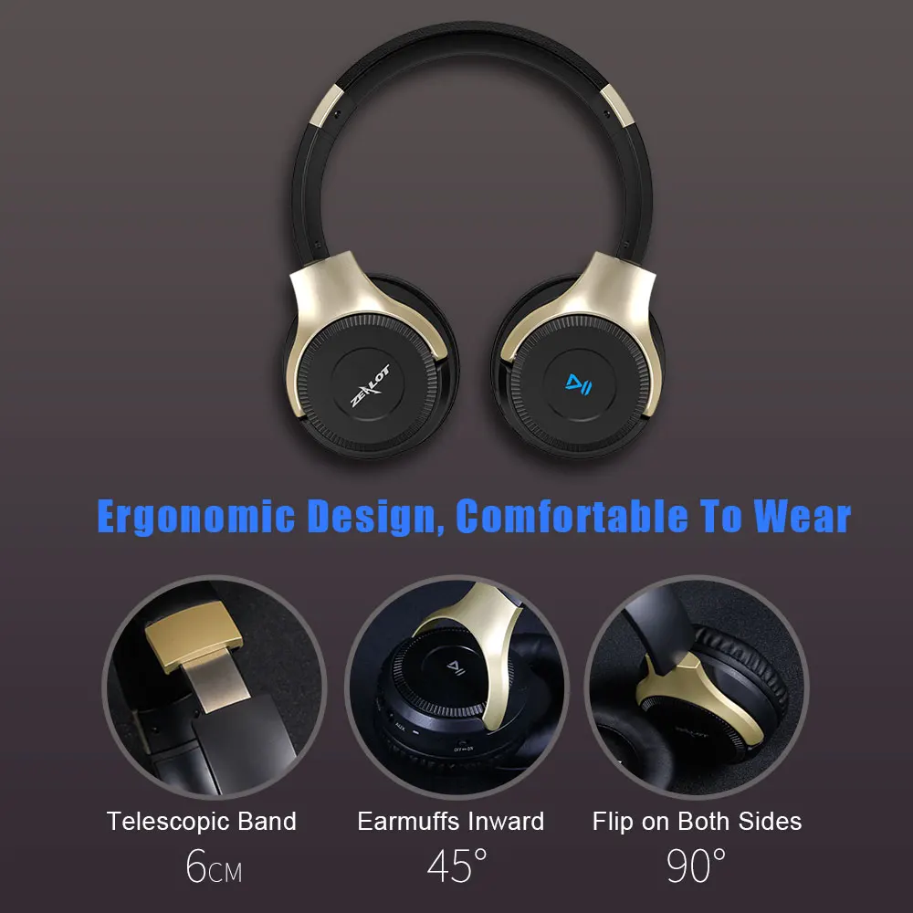 Zealot B26T Bluetooth наушники беспроводные наушники сенсорное управление стерео гарнитура с микрофоном для всех телефонов, поддержка sd/TF карт