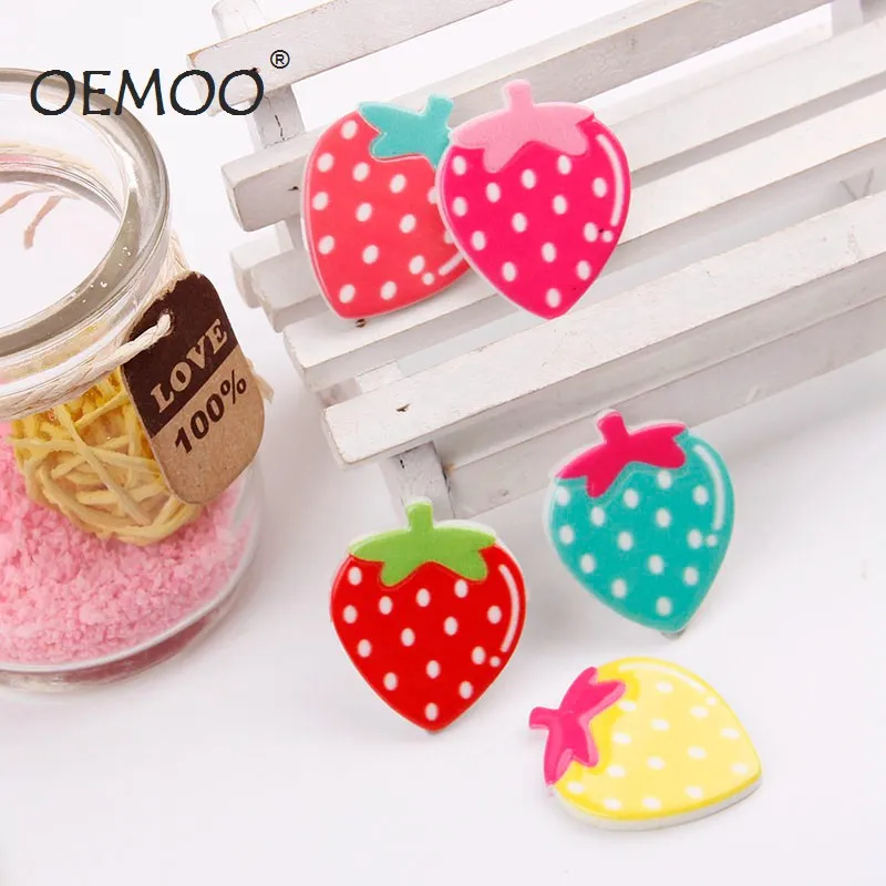 

30pcs/lot Red Flatback Strawberrylat Kawaii Resin Cabochon Resin Craft Decor Fairy Garden Miniatures 23*33mm