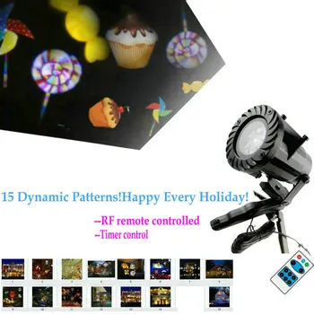

Remote controlled LED Projector Light 15 Moving Slide pattern lens Snowflake Landscape Spotlight Child Birthday Xmas party Decor