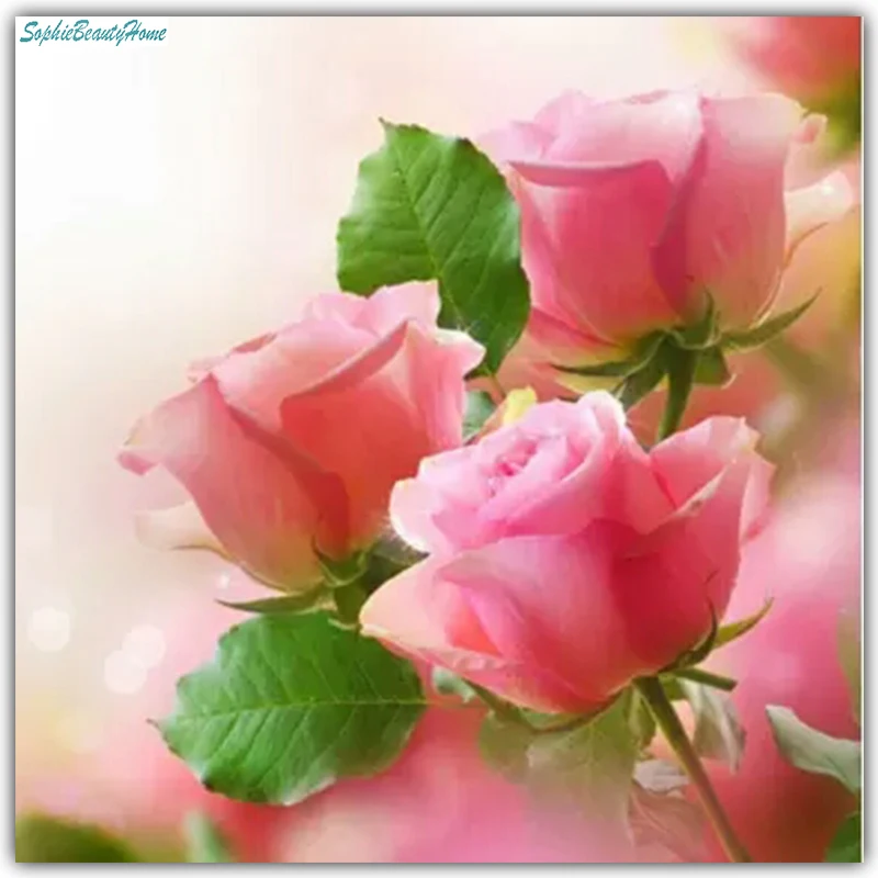 

Sophie beauty home DIY 5D Diamond Embroidered Pink Rose Flower Cross stitch Wall Sticker Mosaic Pattern Handicrafts