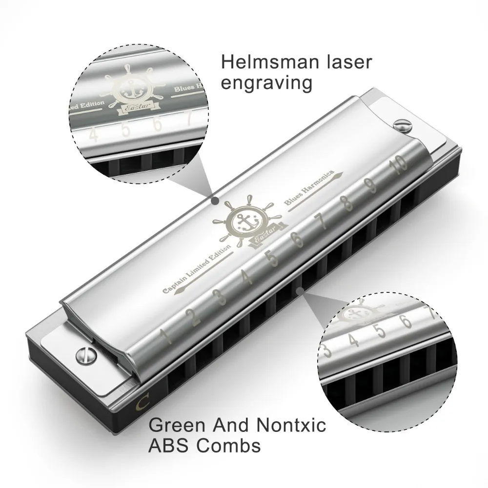 Eastar капитан Блюз губная гармоника 10 отверстий C Ключ губная гармоника музыкальный инструмент с ABS чехол Высокое качество