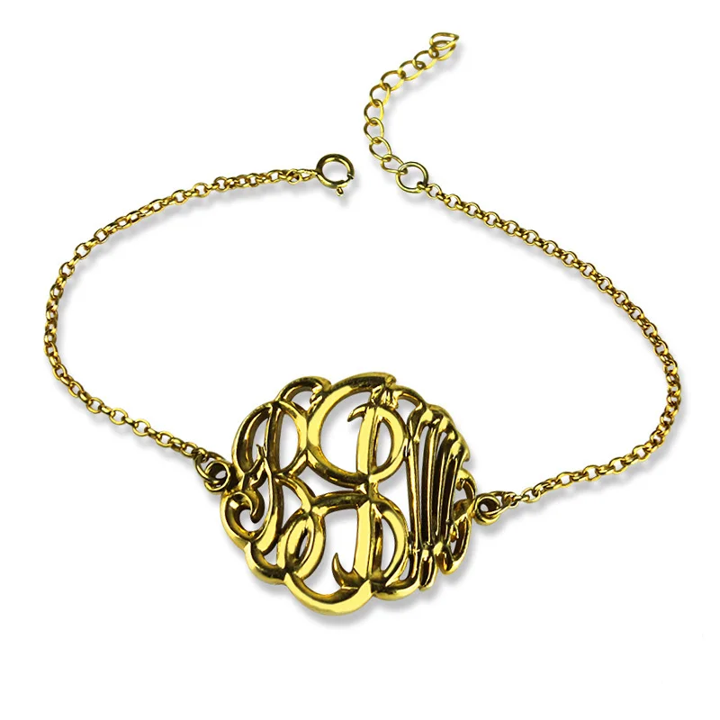 AILIN Gold Color Monogram Bracelet 3D Monogrammed Chain Bracelet Cut Out 3 Letters Name Jewelry ...