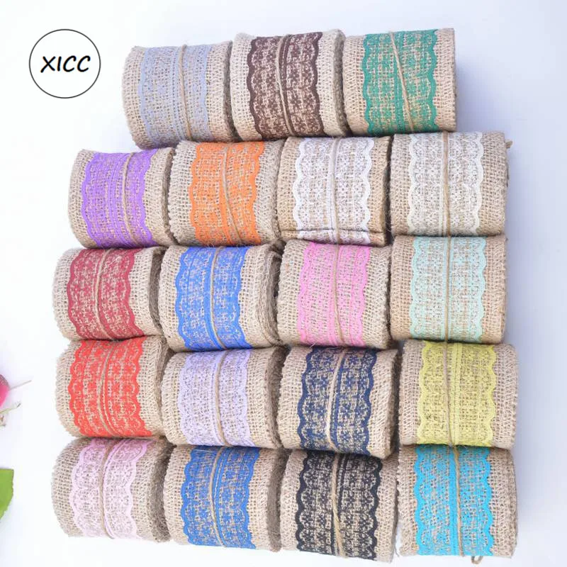 

XICC Small Floral Decoration Linen Fabric Hand Knitting Flax Roll With Flower Lace Ribbon EU Restore Ancient Way Home Decoration