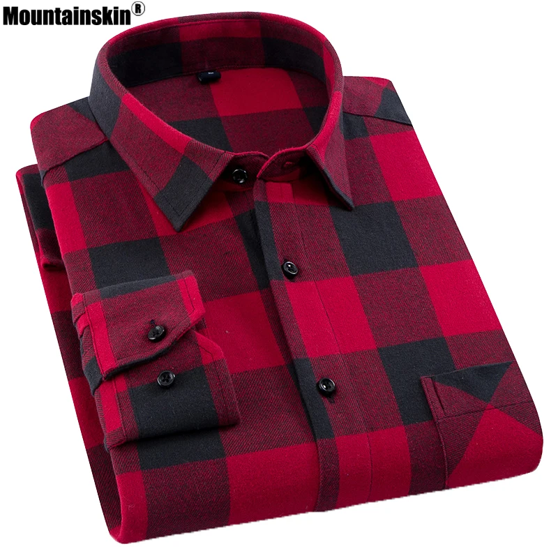 

Mountainskin Flannel Men's Plaid Shirt Cotton 2019 Spring Autumn Long Sleeve Casual Shirt Soft Comfort Slim Fit Styles 4XL SA626