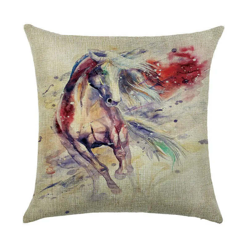 Декоративные льняные Цветные подушки 45*45, наволочка для дивана с рисунком лошади, наволочка для гостиной, наволочка 40581 - Цвет: 005