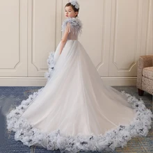 Королевское Платье принцессы; бальное платье с аппликацией для свадебной вечеринки; Детские пышные платья; роскошное платье для причастия для девочек с длинным шлейфом; D162