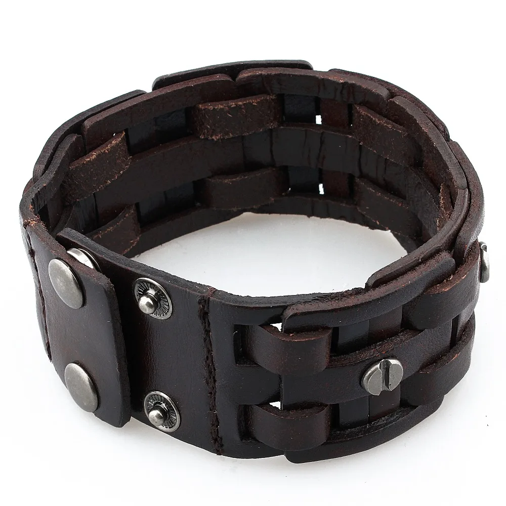 HAWSON Trendy 26 mm Brown Unisex Leather Cuff Bracelet Tension Setting