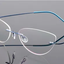 Кошачий глаз, женские очки без оправы из титанового сплава, близорукие очки, очки по рецепту, синие-0,50-0,75-1,25-6,00