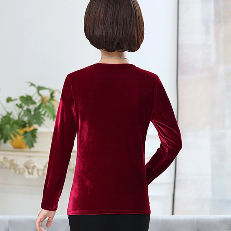 Бархатный топ для женщин футболка с длинным рукавом джемпер весна осень Алмазный пуловер с круглым вырезом 5XL 4XL размера плюс одежда для мам