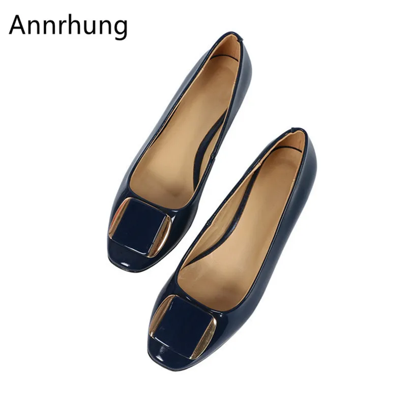 

Concise OL Patent Leather Pumps Women Square Toe Low Heel Mary Janes Shoes Button Decor Casual Shallow Shoes De Mujer