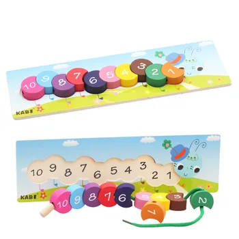 

Baby Wooden Piercing Blocks Rainbow Caterpillars Beads Bauble Montessori Wooden Geometric Beads Block Kids Early Educational Toy