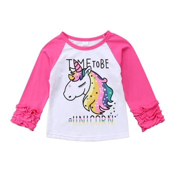 

Super Cute Newborn Toddler Baby Girls Unicorn T shirt Tops Soft Cotton Ruffle Long Sleeve T-shirts Tees High Quality