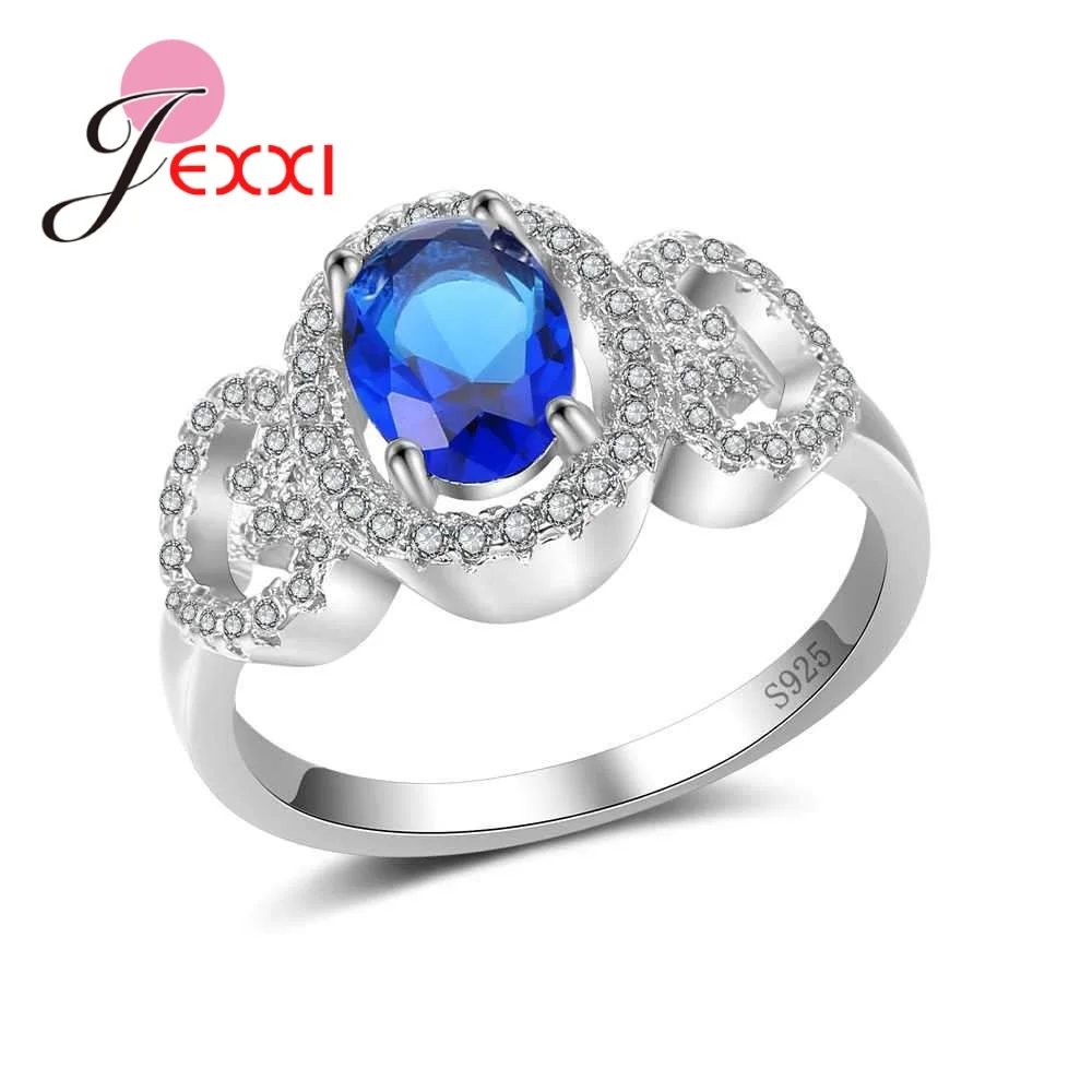 Luxurious 925 Sterling Silver Geometric Ring For Women Female Party Wedding Jewelry 4 Colour Oval Crystal Wholesale | Украшения и