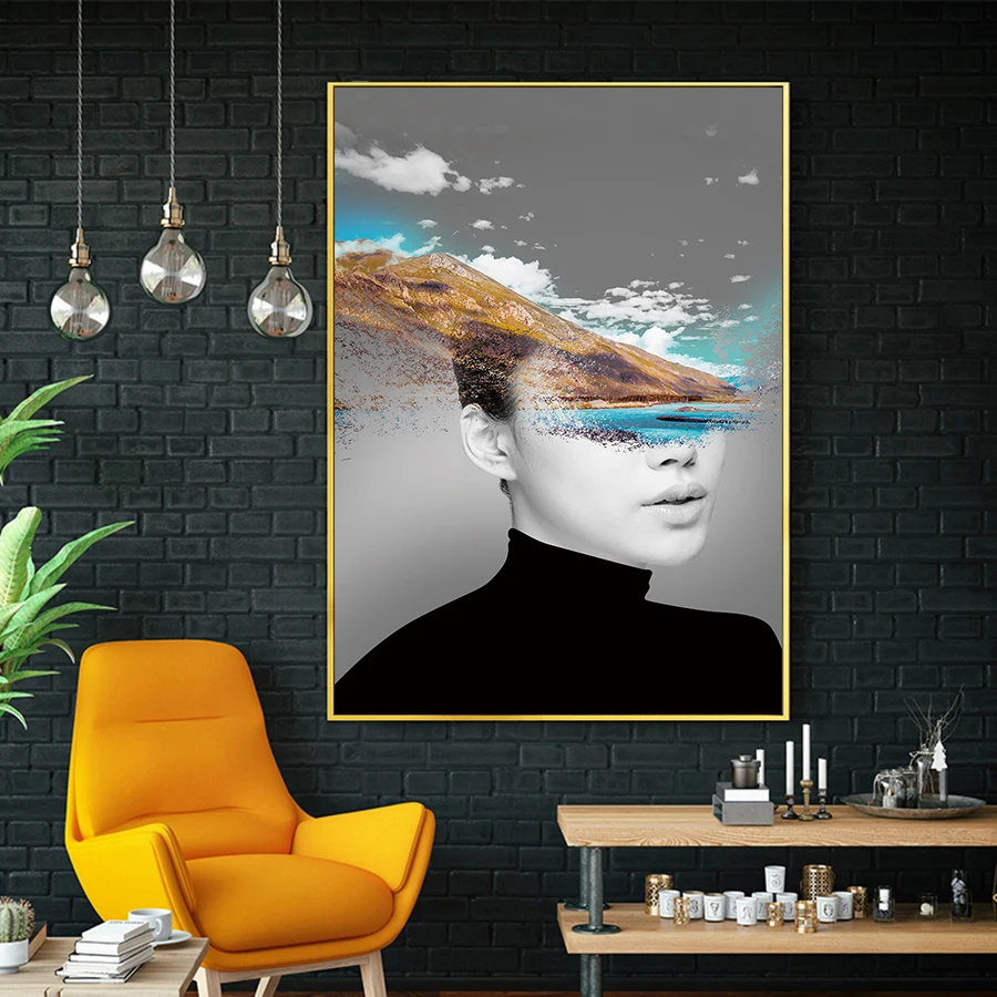 Nordic Minimalist Black and White Posters Prints Art Pictures Abstract Beautiful Women with Cloud Figure Canvas Paintings | Дом и сад