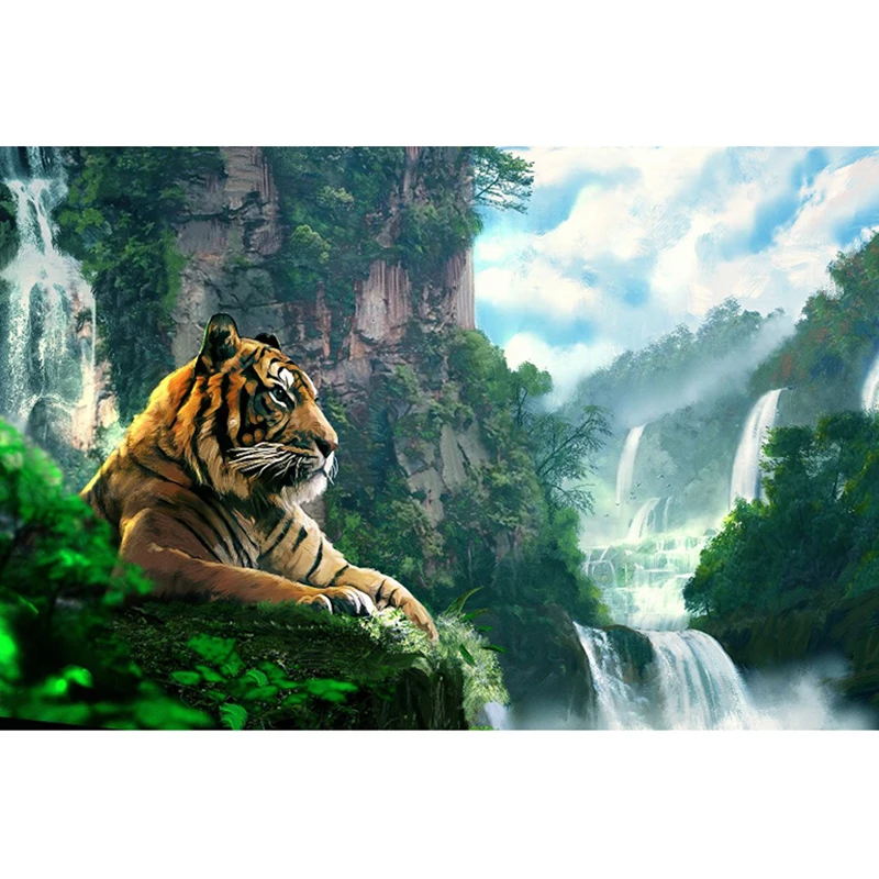 5D DIY Алмазная картина с тигром полная Алмазная вышивка украшение дома мозаичная картина Зеленая гора и водопад KBL