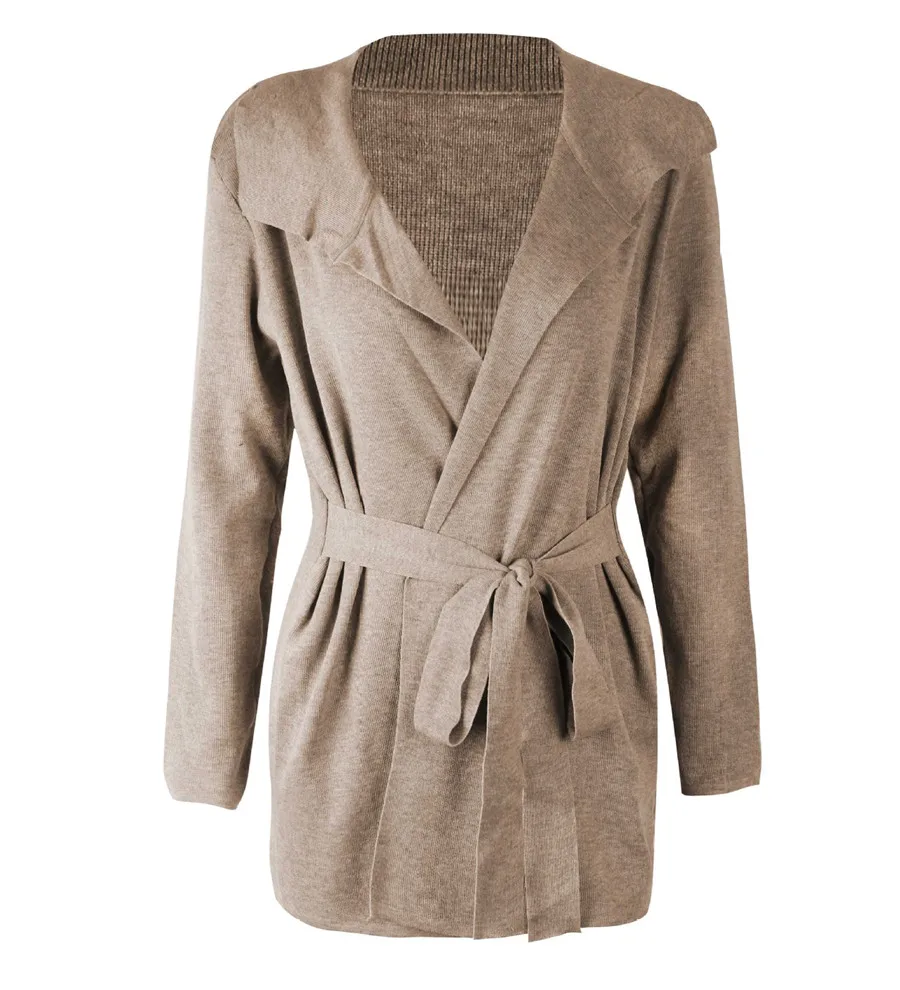 Gladiolus Fashion 2018 Autumn Winter Sweater Women Long Sleeve Turn-Down Collar Belt Tunic Women Knitted Sweater Long Cardigan  (24)