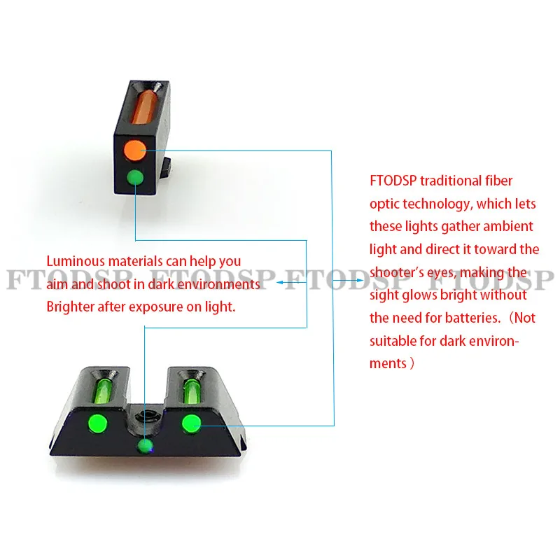 FTODSP Тактический волоконно-оптический передний и задний красный/зеленый точечный прицел для охоты ночного видения для Glock