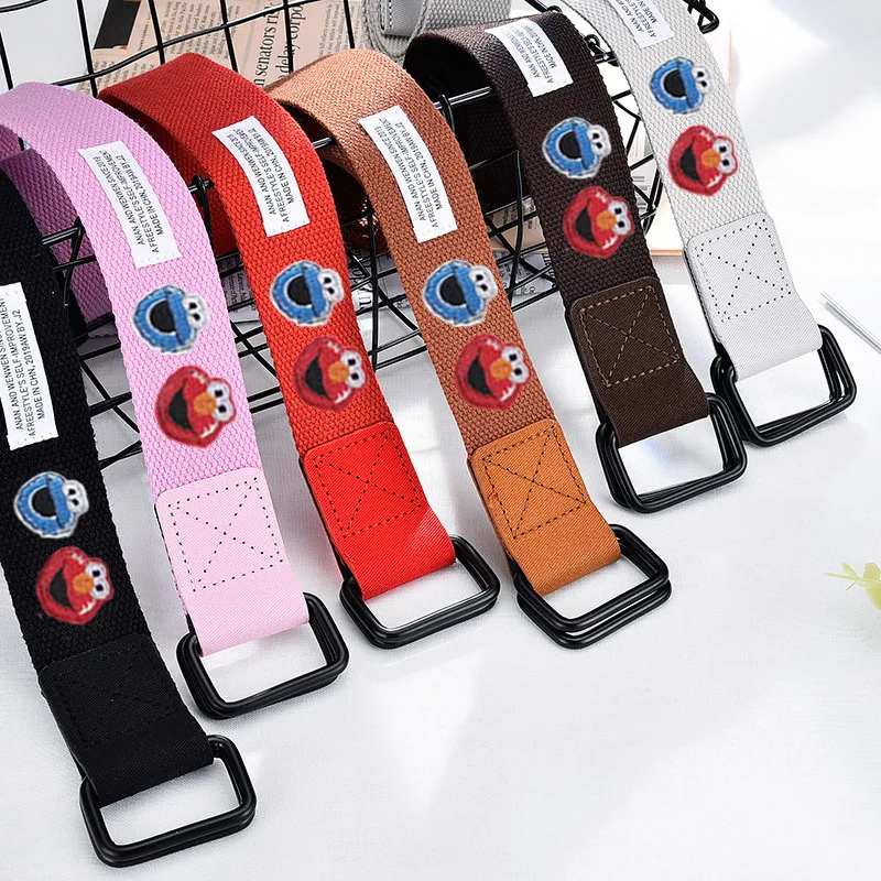 

Men and women Double-ring Buckled Smiling Face Canvas Belt Ladies Cartoon Pattern Sets Of Universal Jeans Belt For Men's