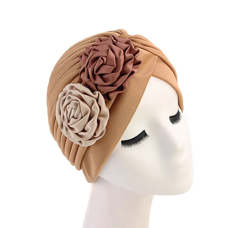 

Muslim Two Flowers Stretch Turban Ruffle Hair Hats Beanie Bandanas Scarf Head Wrap Headwear for Women 26