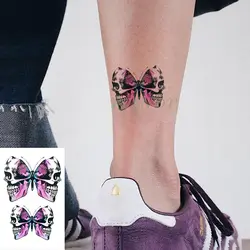 Водонепроницаемая временная татуировка наклейка розовая Розочка бабочка татуировка в виде черепа тату флэш-тату поддельные татуировки на