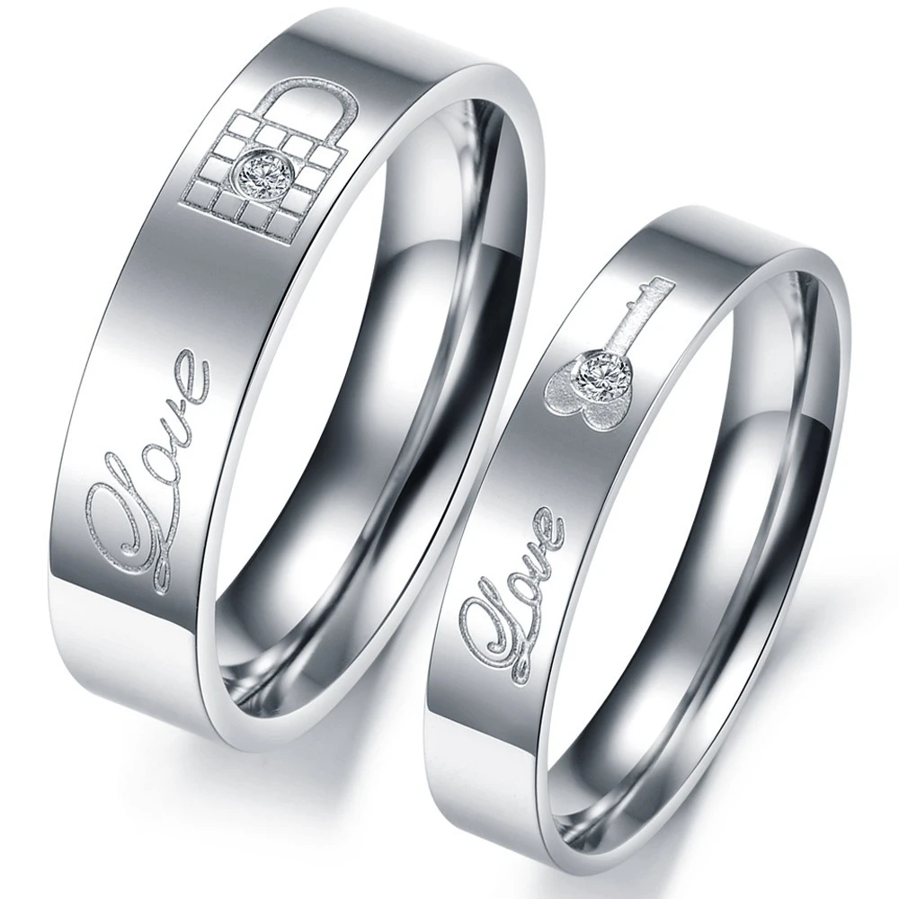 Anillo De Pareja De Acero Inoxidable Cerradura De Joyería Él Anillo De Pareja De Acero Inoxidable Cerradura De Joyería Él