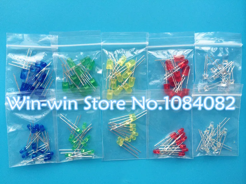 

100PC/Lot 3MM 5MM Led Kit Mixed Color Red Green Yellow Blue White Light Emitting 3mm 5mm 5 colors x10=100PCS