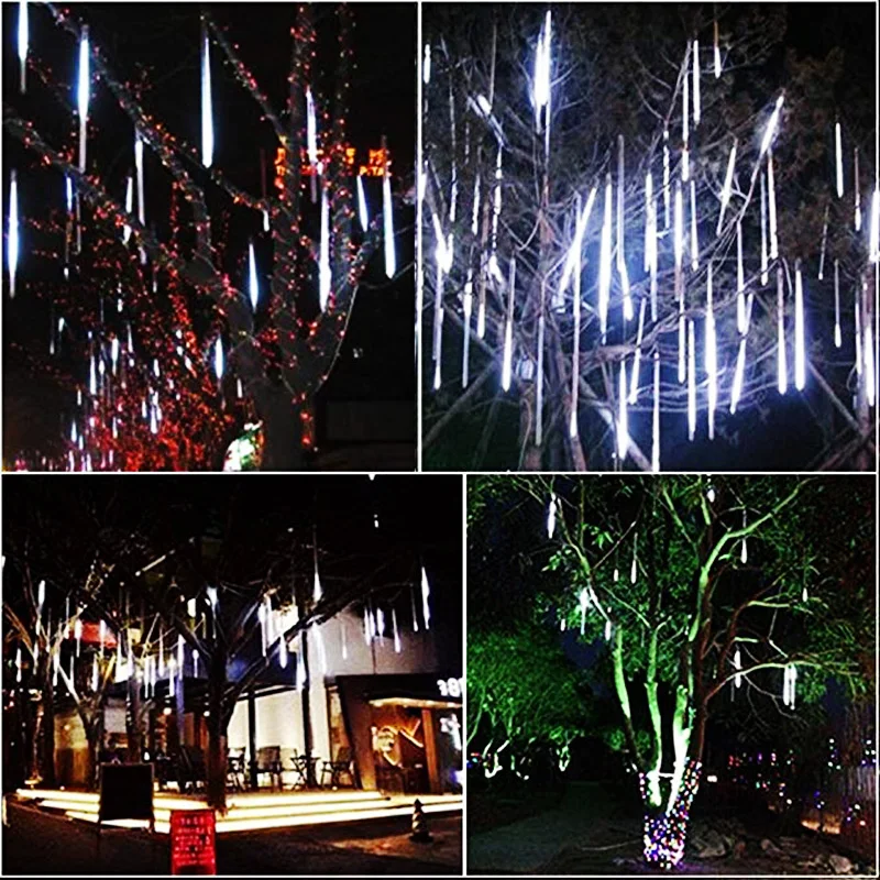 30cm 144 LEDs Shower Rain 8 Pcs Tube Holiday Christmas Tree Garden Meteor Shower Rain String Lights IP44 Outdoor EU US Plug Lamp (4)