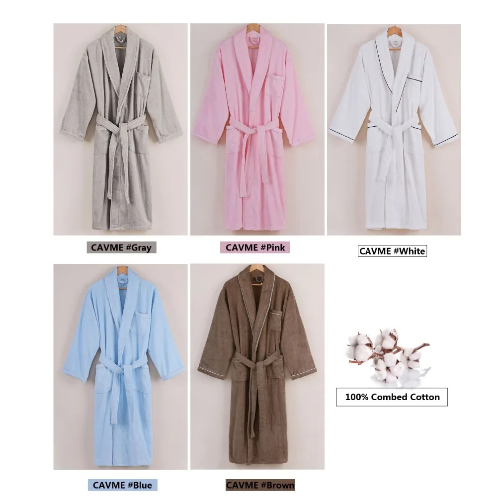 Халат из чистого хлопка для влюбленных, длинное кимоно, махровый халат, халат для спа-отеля, длинные халаты для отдыха, зимняя ночная рубашка, одежда для сна