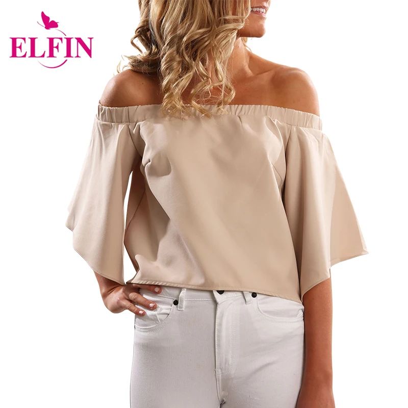 Summer Slash Neck Full Sleeve Wrapped Chest Loose Top Back Split Womens Blouse Shirt Off the