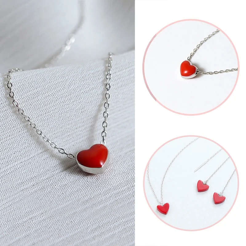 

Free Shipping Fashion Lady Jewelry Red Peach Heart Chain Clavicle Red Short Paragraph Girls Friendship Necklaces