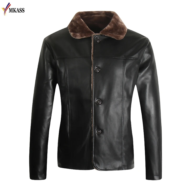 Hot Warm Mens Winter Leather Jacket Faux Fur Collar PU Leather Jacket Black Outerwear 4XL Men Coats jaqueta de couro masculina