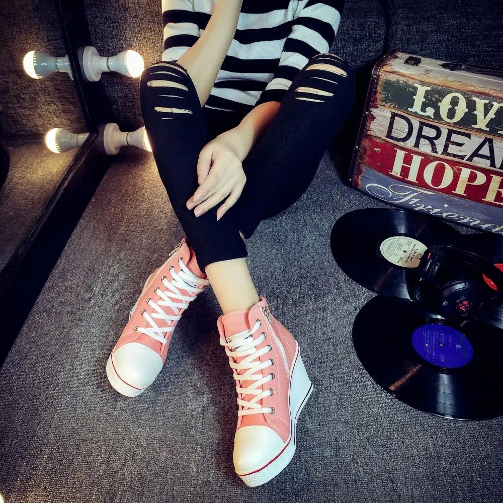 

Gtime Wedges Platform Canvas Shoes Women 8cm Height Increasing Shoes High Top Casual Canvas Shoes for Women Zapatos ZSTM58