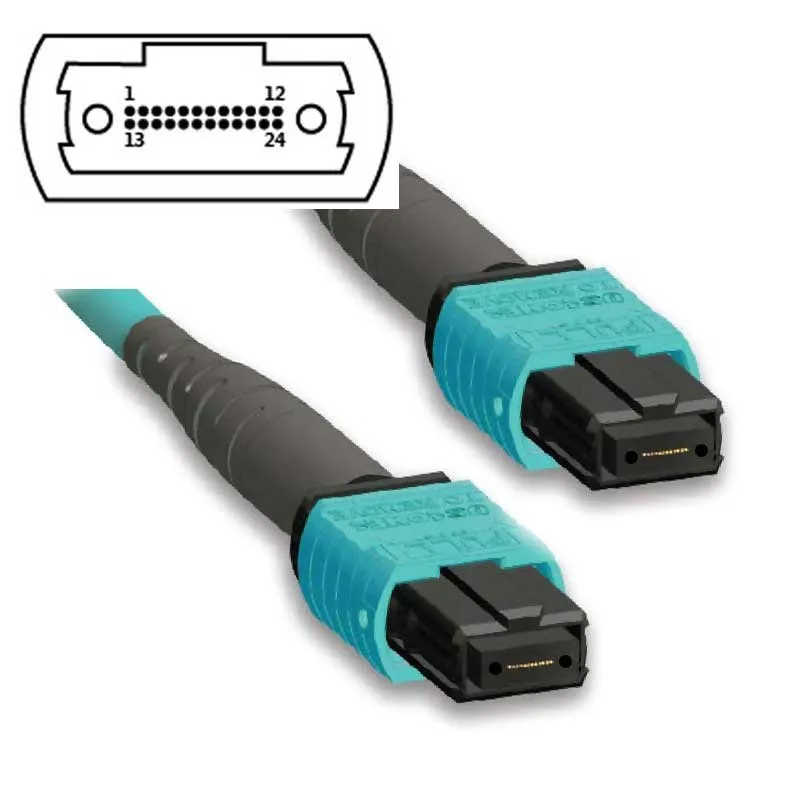 MPO MPO, 24 Fiber OM3 Multimode Fiber Optic Trunk Cable, Polarity A,10m