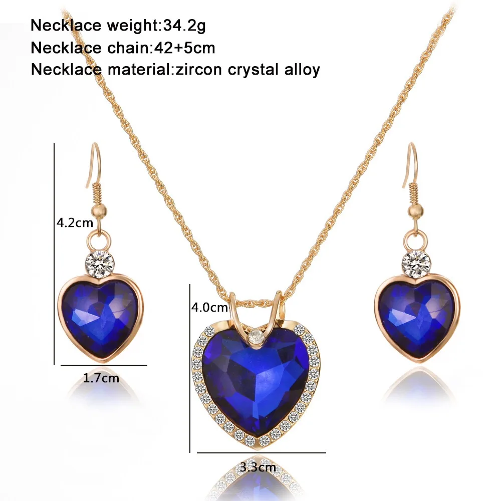 Luxury heart-shaped Austrian crystal zircon earrings necklace jewelry set for women European and American wedding dinner (12)