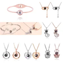 

HOT Valentine 100 languages I love you Projection Necklaces Rose Gold&Silver S925 Silver Couple Jewelry Titanium accessories
