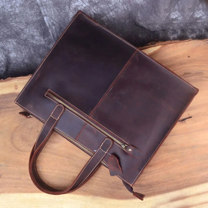 EUMOAN Mad horse leather men's bag, vintage leather briefcase, hand-held shoulder bag, hand-made head leather slant bag