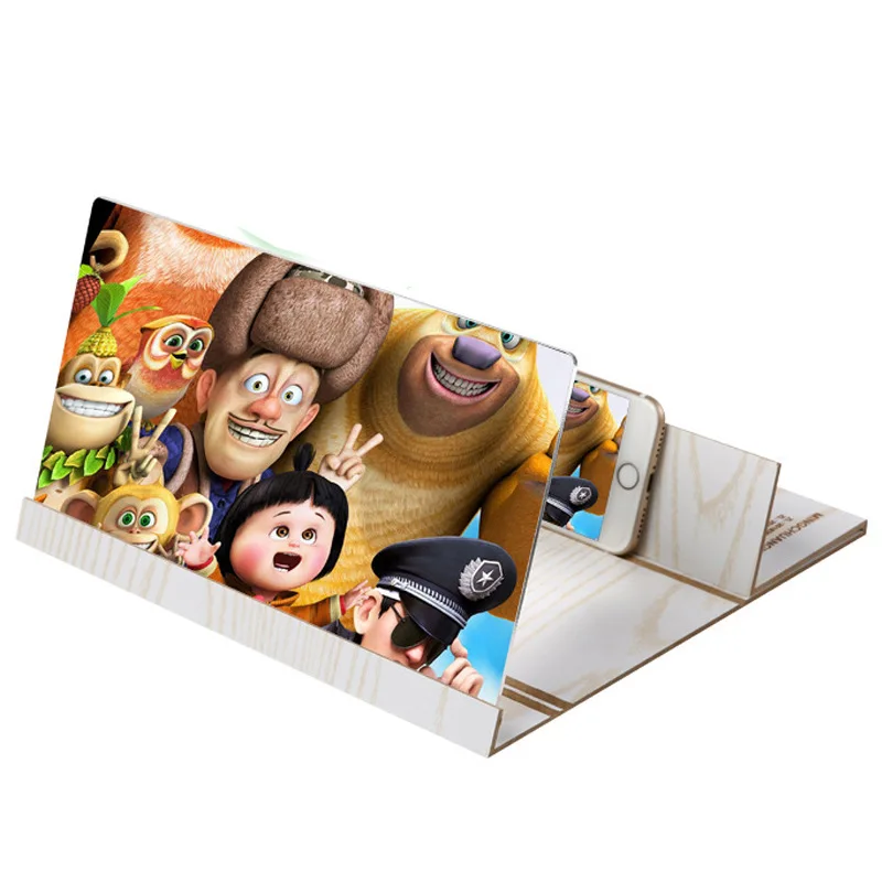 Best 12inch Mobile Phone Screen Magnifier 3Dwith Wood Grain Stand Anti radiation HD Video Amplifier Smartphone Stand