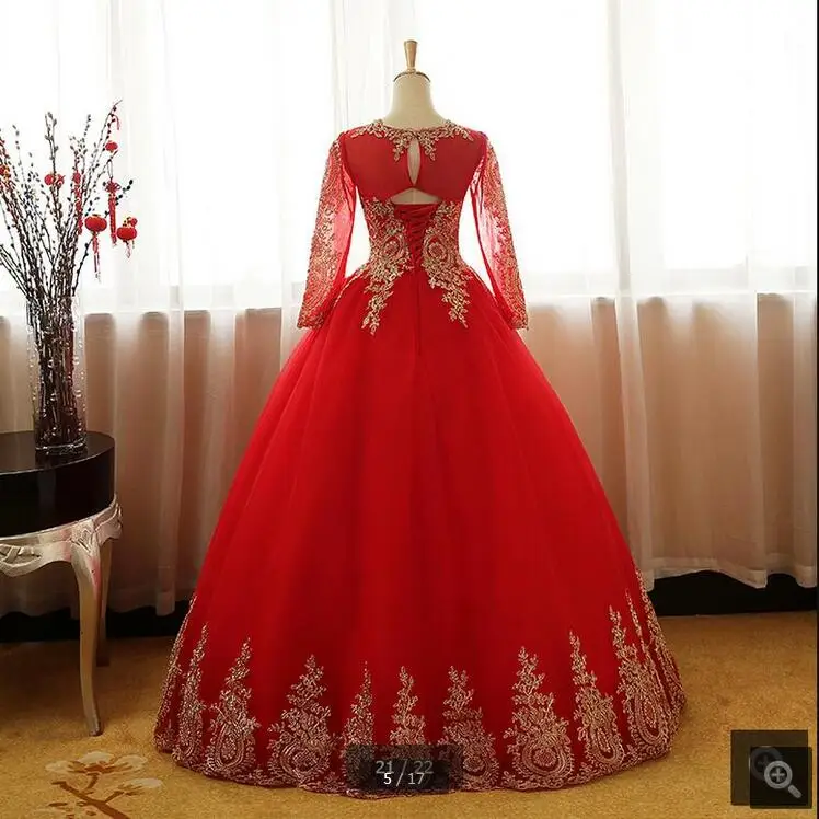 Новинка 2017 Новое поступление красные золотые кружевное бальное платье длинные