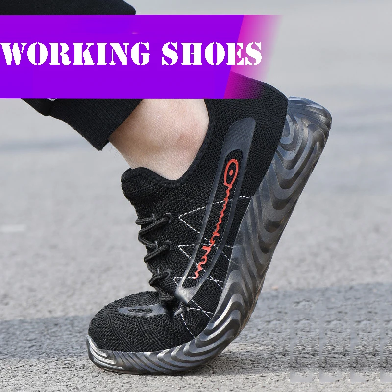 

Men's Summer Breathable Work Safety Shoes For Men Outdoor Steel Toe Footwear Ankle Safety Boots Stylish Sneakers With Socks