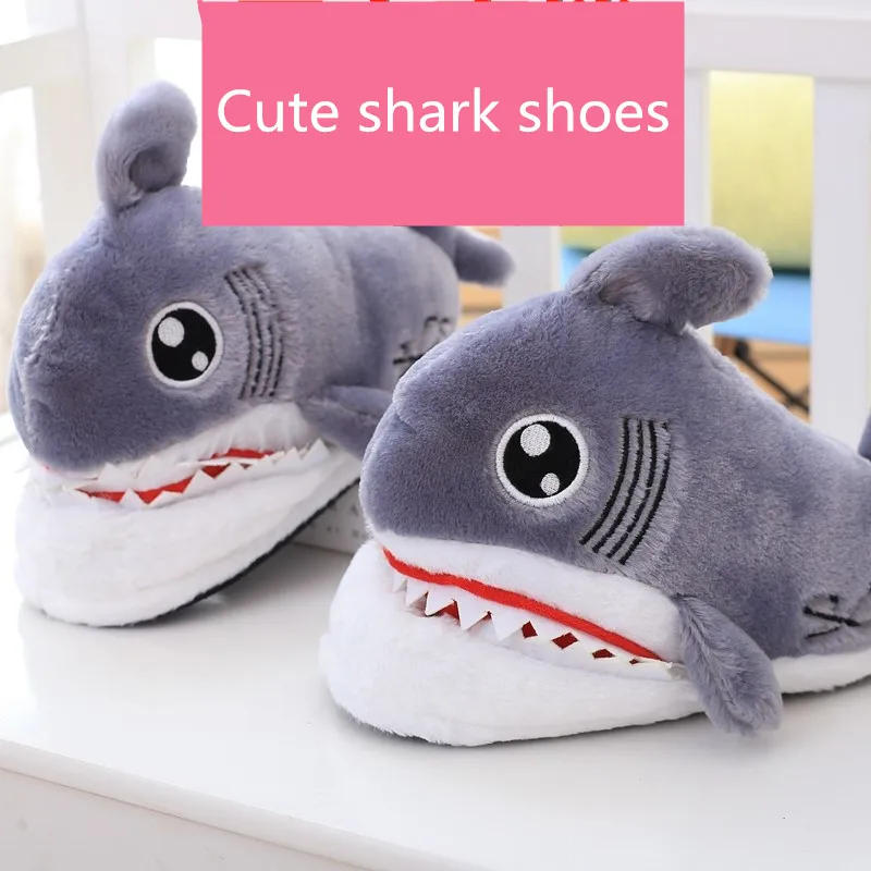

Cute Shark Head Home Cotton Female Winter Non-slip Thick-bottomed Stereo Animal Head Stuffed Plush Cotton Toys Gift brinquedos