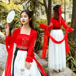 Красный Hanfu Национальный танцевальный костюм для женщин Китайский народный карнавальный наряд Восточная сценическая одежда сказочное