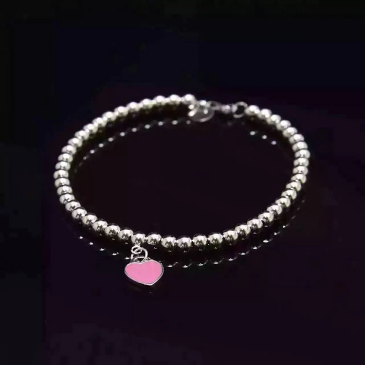 

AAA Quality Fashion Blue Pink Green Enamel Heart Bead Bracelet For Female Popular Jewelry Gift