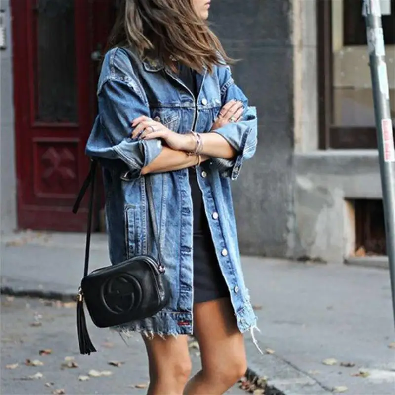 

2019 New Denim Jackets Women Hole Boyfriend Style Jean Jacket Denim Loose Spring Autumn Denim Jeans Coats Casacos Feminino