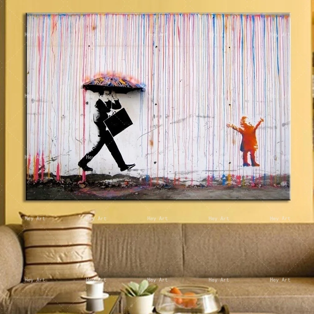 

Frameless Printing Abstract poster wall art Canvas prints Colorful Rain Painting artwork for Walls living room