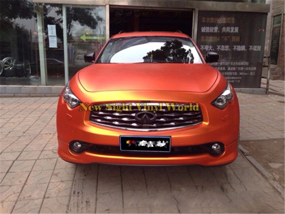 65FT x 5FT Full Car Wrap Metallic Satin Matte Chrome Vinyl Sticker Orange CF