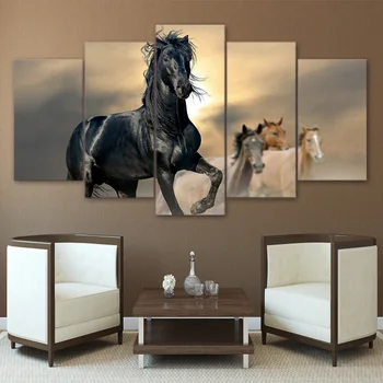 

For Living Room Modern HD Printed Wall Art Pictures 5 Panel Black And Brown Horse Home Decor Framework Canvas Painting Poster