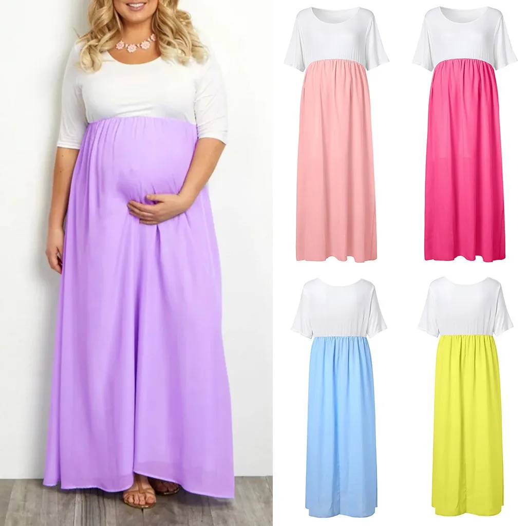 

Women Maternity Solid Color Round Collar Dress Maternity Sundress Clothes Hamile Elbise Ropa Premama Embarazadas