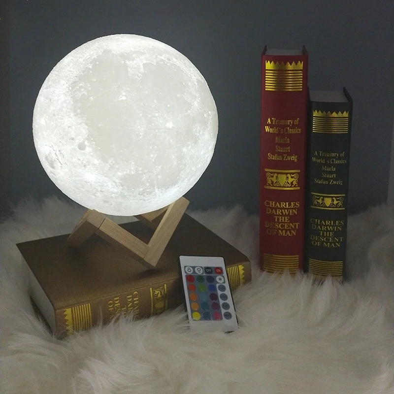  3D Print Moon Lamp Colorful Change USB Rechargeable Moon Light Touch Switch LED Night Light Bedroom - 33023427983