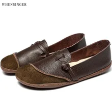 Whensinger/Женская обувь на плоской платформе; женские слипоны из натуральной кожи на платформе; повседневные Мокасины на плоской подошве